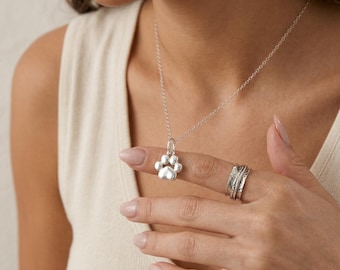 Personalised Tiny Paw Print Pendant Necklace in Sterling Silver