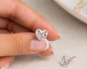 Sterling Silver Pride Heart Stud Earrings – 5mm