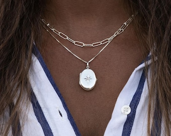 Personalised Sterling Silver Oval Star Locket Necklace With Photos