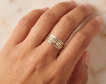 Personalised Three Band Floral Spinner Ring in Sterling Silver