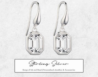 Genuine CZ Dangle Earrings in Sterling Silver, Genuine CZ, Real Cubic Zirconia Drop Hook Earrings