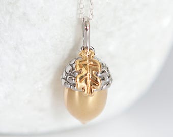 Personalised Sterling Silver and Gold Acorn Pendant Necklace