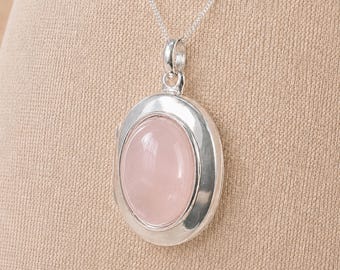 Personalised Sterling Silver Rose Quartz Gemstone Photo Locket Necklace