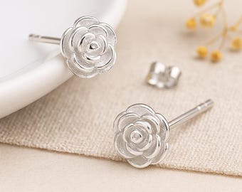 Sterling Silver Rose Flower Stud Earrings