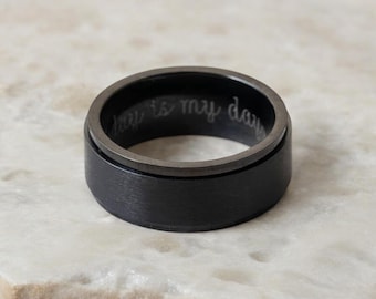 Mens Personalised Classic Black Steel Spinner Ring