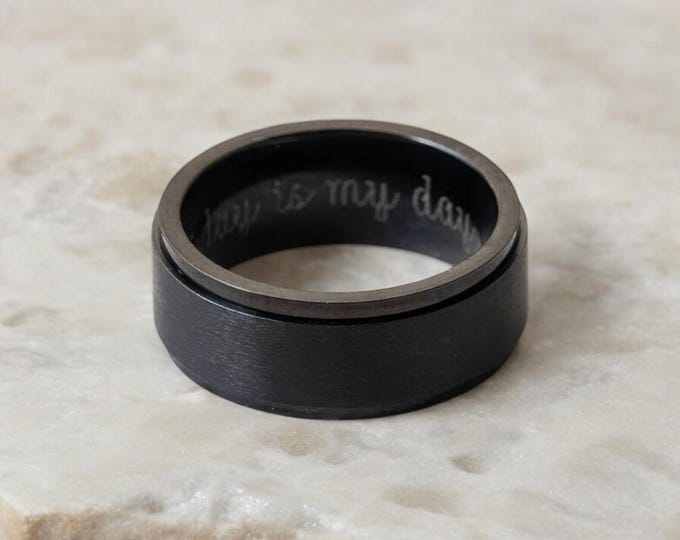 Featured listing image: Mens Personalised Classic Black Steel Spinner Ring