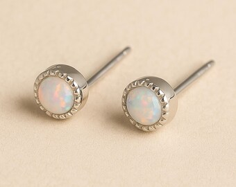 Sterling Silver Textured Opal Stud Earrings