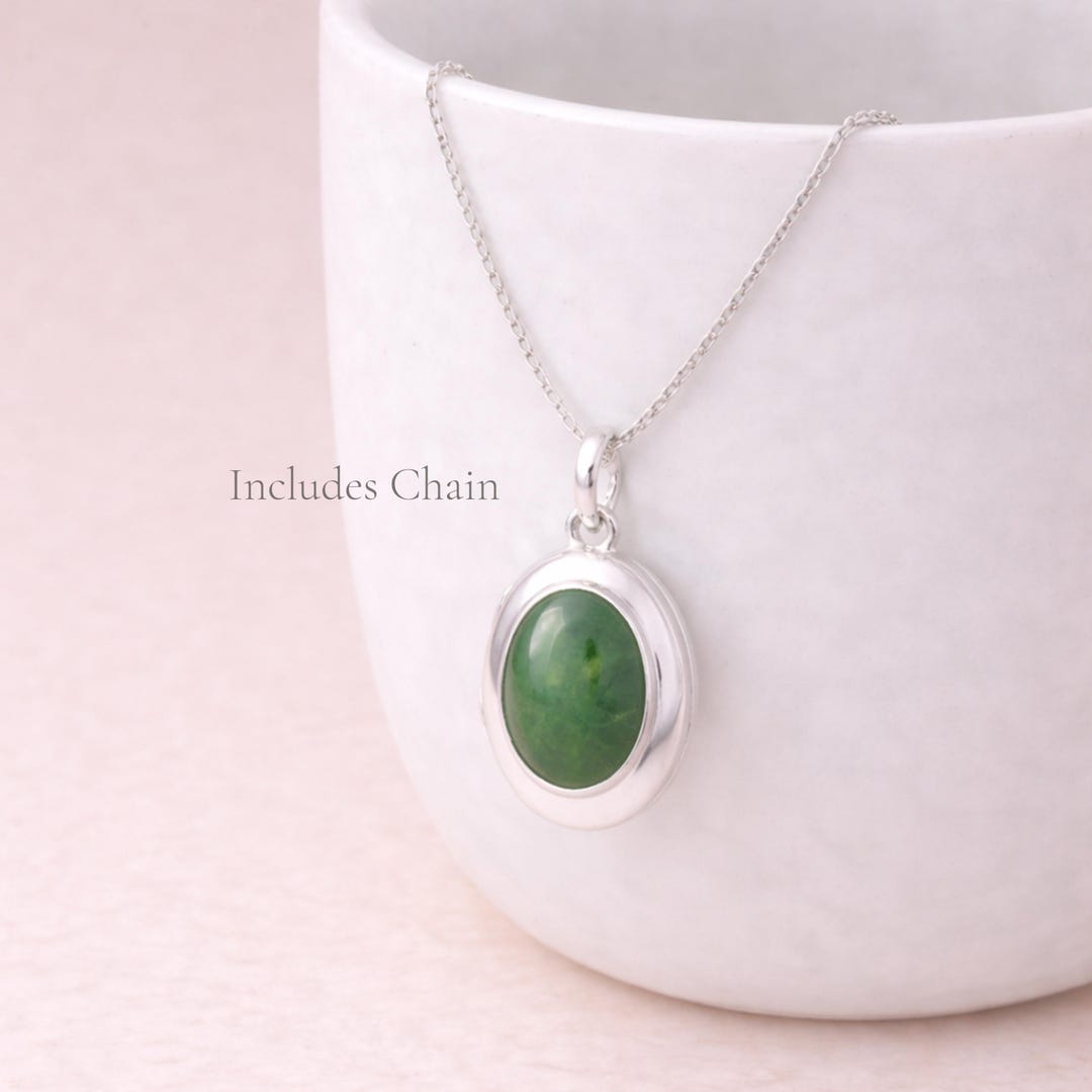 Personalised Sterling Silver Nephrite Jade Gemstone Photo Locket