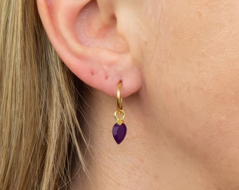 18ct Gold Plated February Birthstone Hoop Earrings