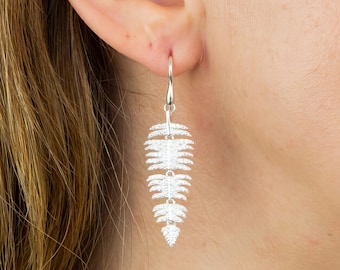 Sterling Silver Twinkling Palm Leaf Drop Earrings