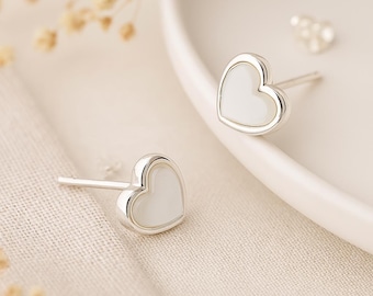 Sterling Silver Mother of Pearl Heart Stud Earrings