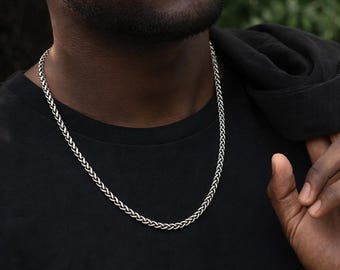 Oxidised Sterling Silver Wheat Chain Necklace – 20in To 24in