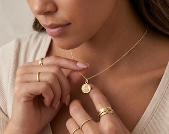 Tiny Personalised St Christopher Pendant Necklace in Gold Plated Sterling Silver