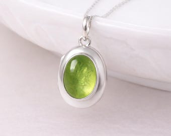 Personalised Sterling Silver Peridot Gemstone Locket Necklace With Photos