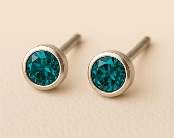 Sterling Silver December Blue Topaz Birthstone Stud Earrings