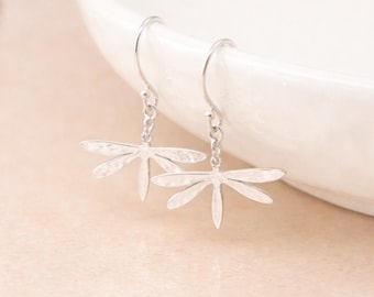 Sterling Silver Hammered Dragonfly Drop Earrings – 25mm X 15mm