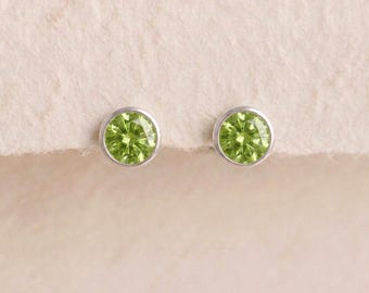 August Peridot Birthstone Stud Earrings in Sterling Silver