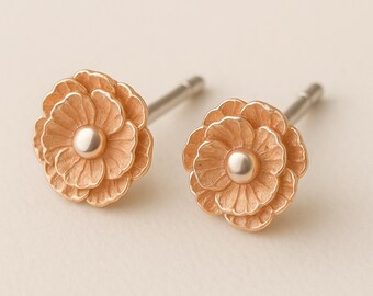 Rose Gold Plated August Birth Flower Poppy Stud Earrings