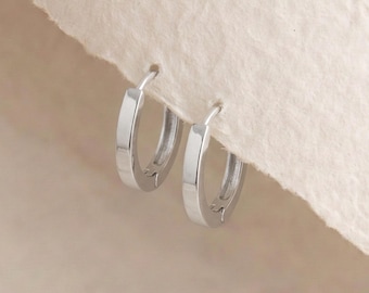 Flat Huggie Hoop Earrings in Sterling Silver