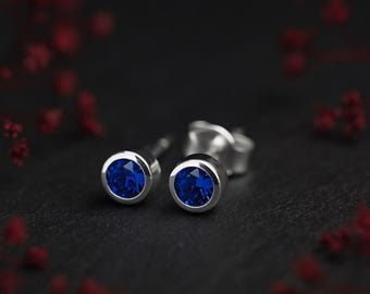 Sterling Silver September Sapphire Birthstone Stud Earrings