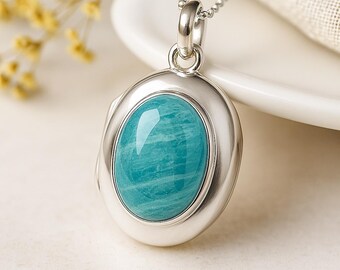 Personalised Sterling Silver Amazonite Locket