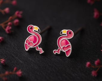 Girls Sterling Silver Flamingo Stud Earrings