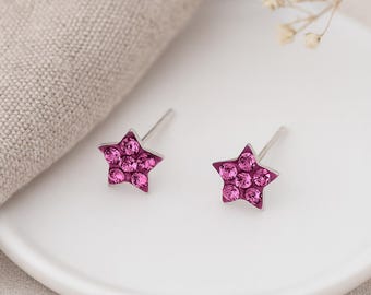 Pink Star Stud Earrings • Sterling Silver & CZ • Sparkly Gift for Her or Kids • Tiny Star Earrings • Fun Everyday Jewellery •