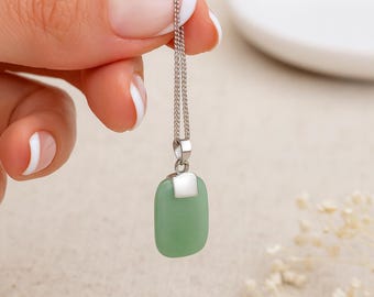 Personalised Sterling Silver Jade Rectangle Pendant Necklace