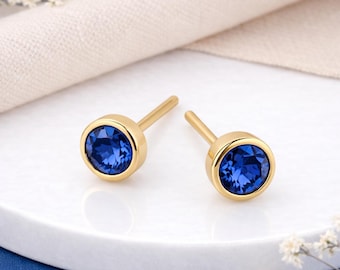 Gold Plated Sterling Silver September Sapphire Birthstone Stud Earrings – 7mm