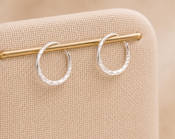 Sterling Silver Hammered Sleeper Hoop Earrings