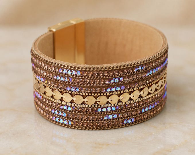 Featured listing image: Wide Aurora Borealis Cuff Bracelet with Gold Plating