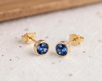 September Sapphire Birthstone Stud Earrings in Gold Plated Sterling Silver