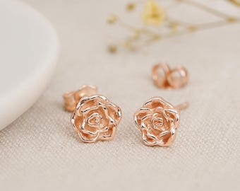 Rose Gold Plated Sterling Silver June Birth Flower Stud Earrings