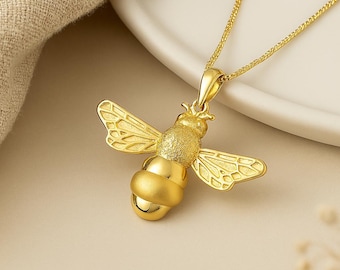 Chunky Gold Bee Pendant • 18ct Gold Plated Sterling Silver • Personalised Bee Necklace • Strength & Community • Gift for Nature Lovers