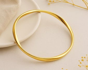 Gold Plated Sterling Silver Soft Twist Hollow Slave Bangle