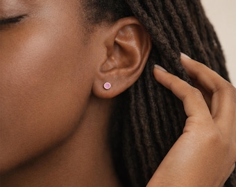Sterling Silver Pink Opal Micro Stud Earrings – 3mm