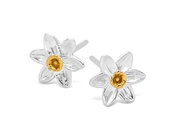 Sterling Silver And Gold Daffodil Stud Earrings – 6mm