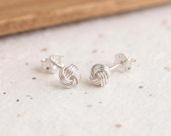Tiny Knot Stud Earrings in Sterling Silver