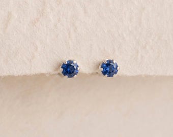 Tiny Sapphire Stud Earrings in Sterling Silver