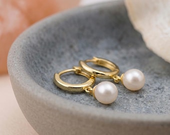 Freshwater Pearl Hoop Earrings In Gold Plated Sterling Silver