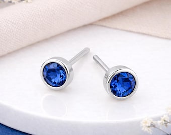 Sterling Silver September Sapphire Birthstone Stud Earrings – 7mm