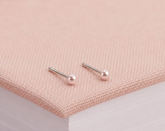 3mm Sterling Silver Pink Pearl Stud Earrings
