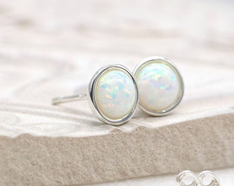 Sterling Silver White Opal Stud Earrings