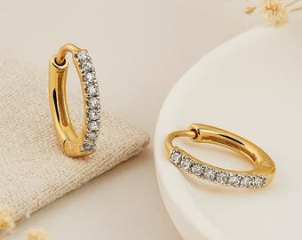Solid 9ct Gold Diamond Huggie Hoop Earrings