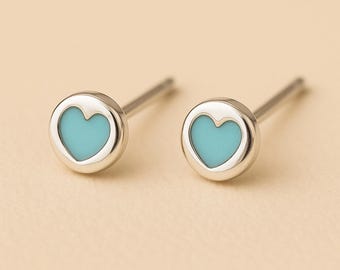 Sterling Silver Turquoise Heart Stud Earrings