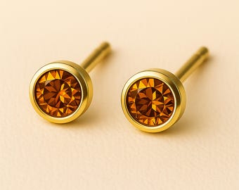 Gold Plated Sterling Silver November Citrine Birthstone Stud Earrings