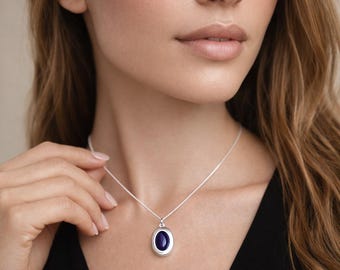 Personalised Sterling Silver Amethyst Gemstone Locket Necklace with Photos