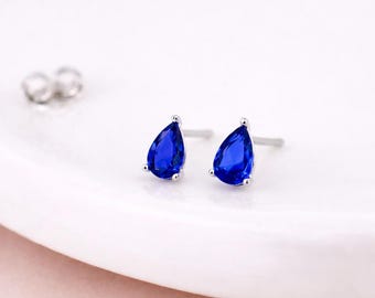 Sterling Silver September Sapphire Birthstone Stud Earrings – 6mm x 4mm