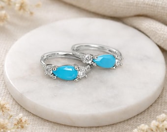 Sterling Silver Turquoise Huggie Hoop Earrings – 10mm