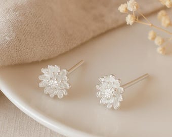 Chrysanthemum Stud Earrings • Sterling Silver Birth Flower Studs • November Birthstone Gift • Floral Jewellery • Gift for Her •